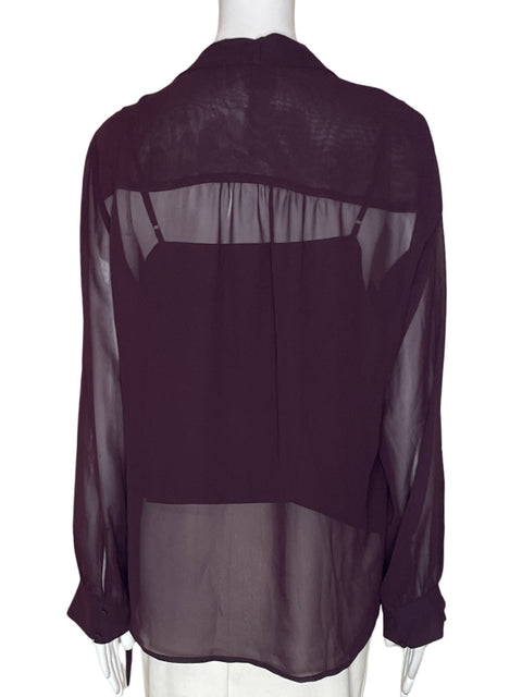 Blusa Express Liso Manga larga Transparente Marrón - Talla L