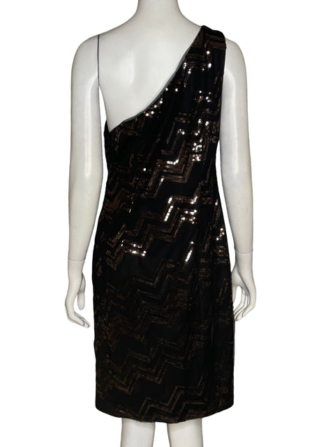 Vestido De Fiesta Nightway Lentejuelas Asimétrico Negro - Talla 10