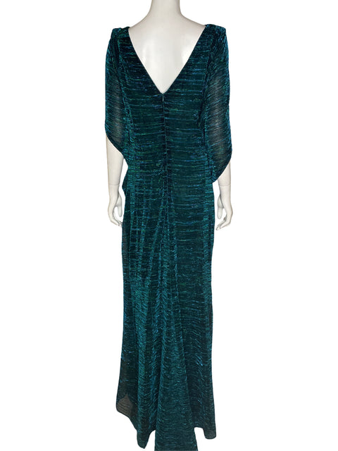 Vestido De Fiesta Betsy & Adam Brillo Maxi Azul - Talla 16