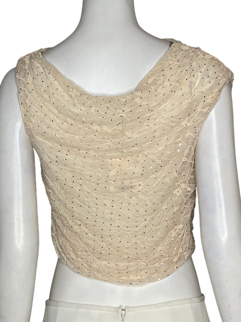 Top Zara Brillo Asimétrico Beige - Talla L