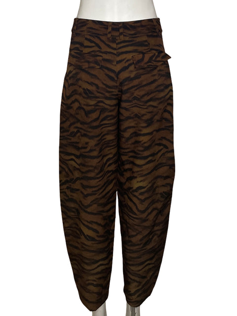 Pantalón Zara Estampado Animal Print Marrón - Talla XS