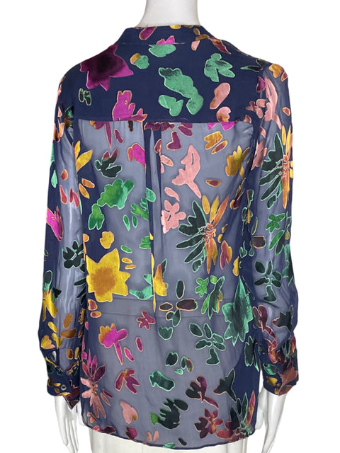 Blusa Alice + Olivia Estampado Transparente Manga larga Azul - Talla S