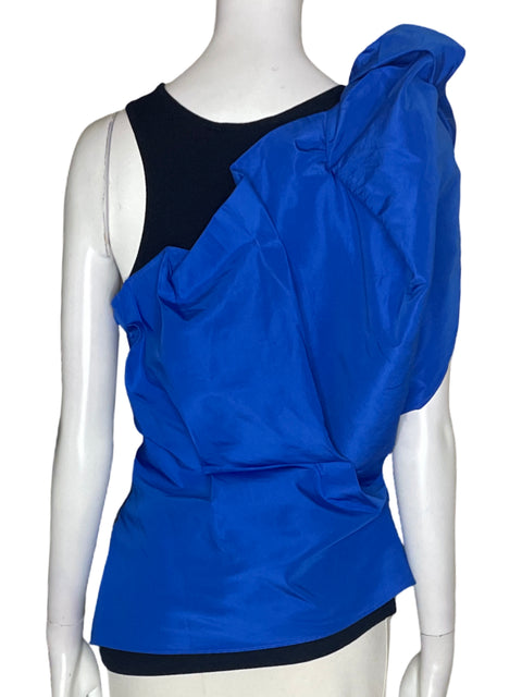 Blusa Adolfo Dominguez Liso Bicolor Plisado Azul - Talla 40