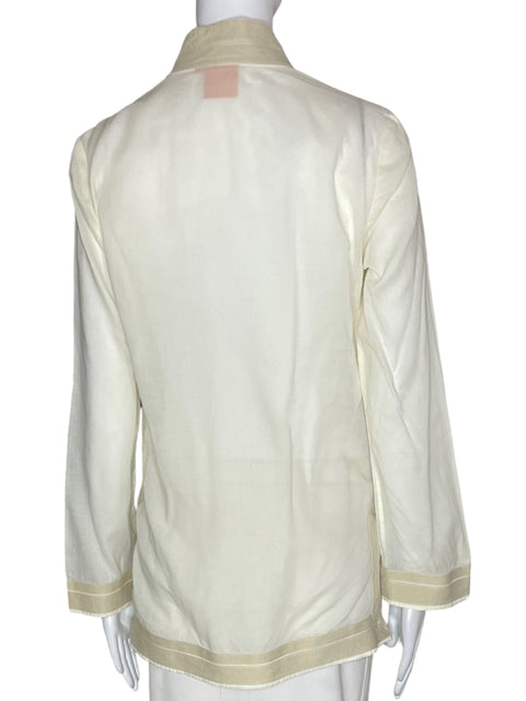 Blusa Tory Burch Liso Cuello v Manga larga Beige - Talla 4
