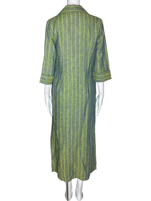 Vestido Malvi Castañeda Rayas Botones Maxi Verde - Talla 10