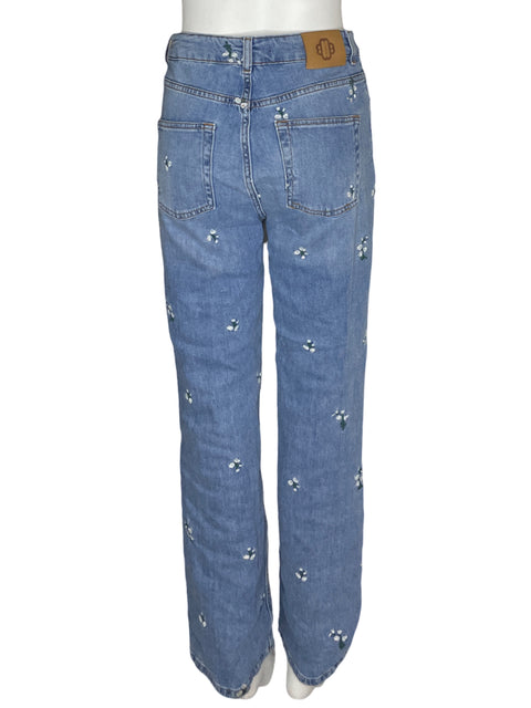 Pantalón Maje Recto Botones Floral Azul - Talla 40