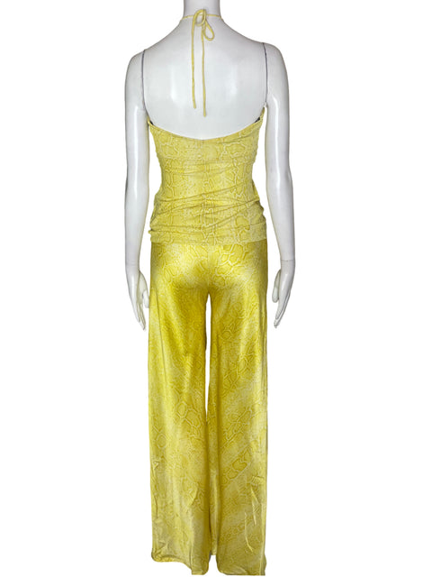 Conjunto Roberto Cavalli Plisado Amarrado cuello Palazo Amarillo - Talla 42