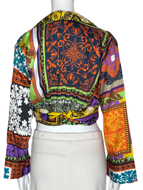 Blusa Zara Estampado Manga larga Cuello v Naranja - Talla S