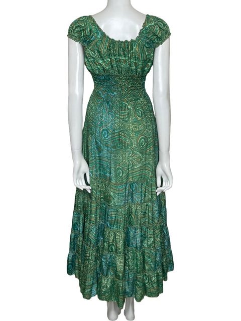 Vestido Tesoro Tps Maxi Estampado Verde - Talla XS