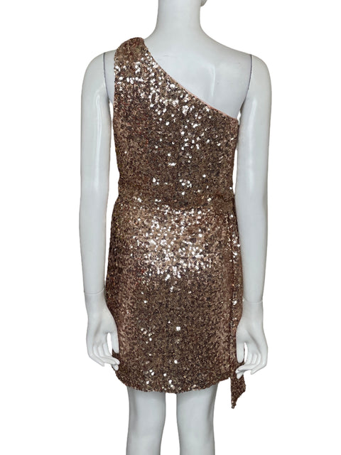 Vestido Aidan Mattox Lentejuelas One shoulder Beige - Talla 6