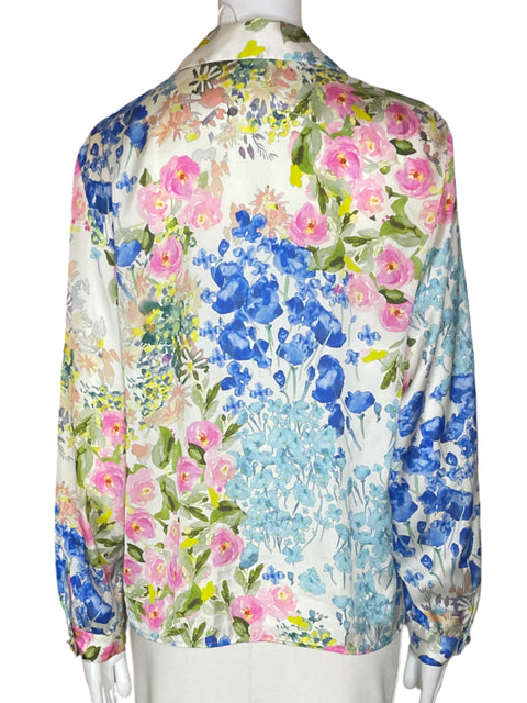 Blusa Zara Estampado Floral Azul - Talla S