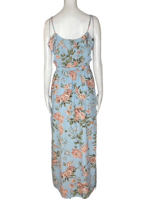 Vestido Naf Naf Tiras Ruchas Floral Azul - Talla S