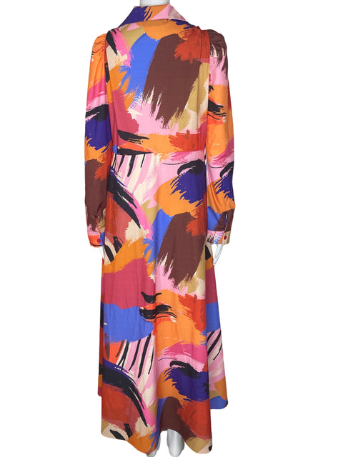 Vestido Nylon Botones Estampado Rosado - Talla L