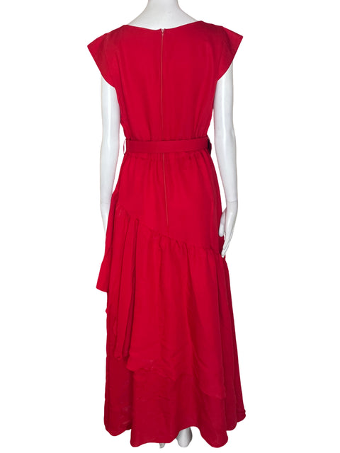 Vestido De Fiesta Chicways Manga corta Ruchas Suelto Rojo - Talla M