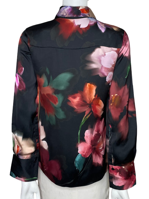Camisa Mango Floral Satinada Negro - Talla 4