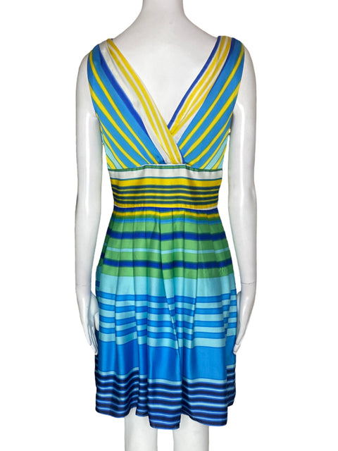 Vestido Muse Rayas Plisado Sin mangas Azul - Talla 2