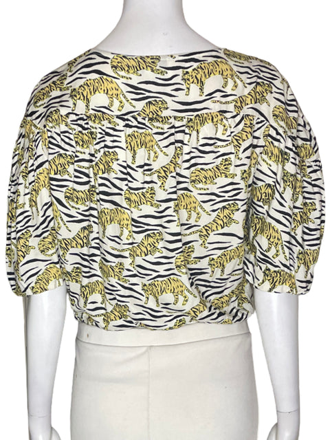 Blusa Topshop Animal print Cuello v Estampado Negro - Talla 12