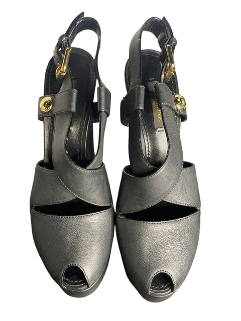 Sandalia Louis Vuitton Cruzado Plataforma Negro - Talla 36