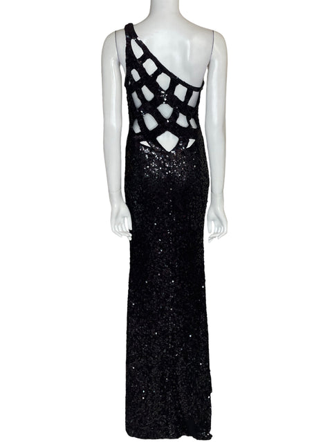 Vestido Primavera Lentejuelas One shoulder Negro - Talla 8