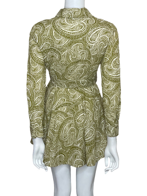 Vestido Zara Camisero Estampado Verde - Talla S