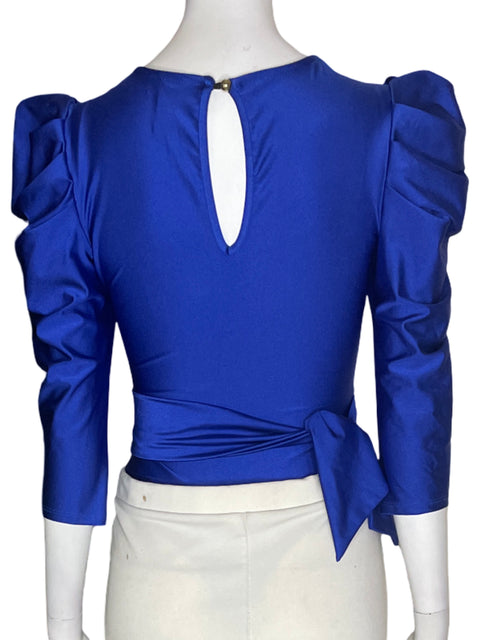 Blusa Gibiu Liso Satinado Abullonado Body Azul - Talla S