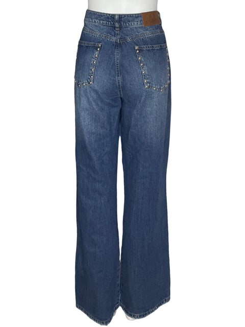Pantalón Studio F Pedreria Recto Bolsillo Azul - Talla 40
