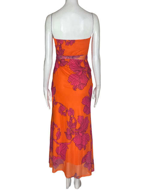 Vestido Tesoro Tps Estampado Strapless Naranja - Talla S