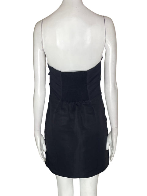 Vestido Ecoté Strapless Plisado Rayas Azul - Talla L