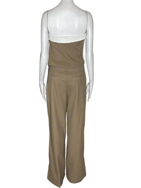 Romper Studio F Straples/pantalon Pedreria Wide-leg Beige - Talla M
