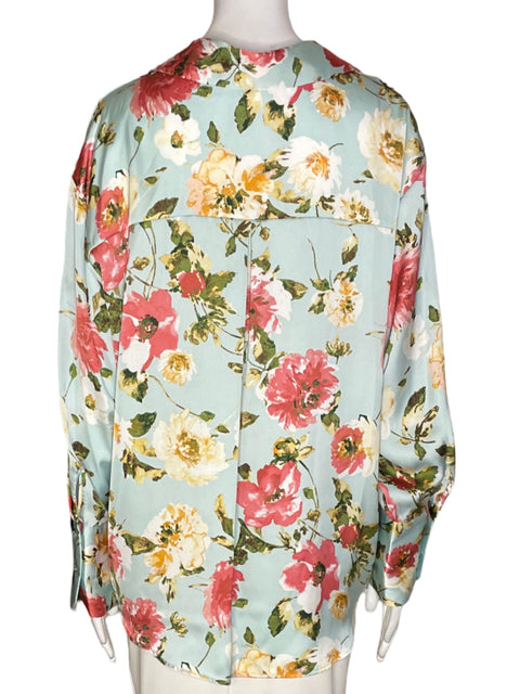 Blusa Zara Estampado Cuello v Azul - Talla XL