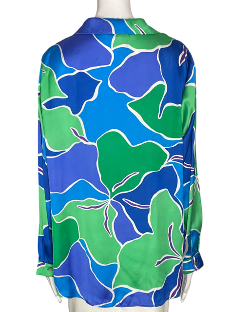 Blusa Zara Estampado Manga larga Cuello v Verde - Talla XL