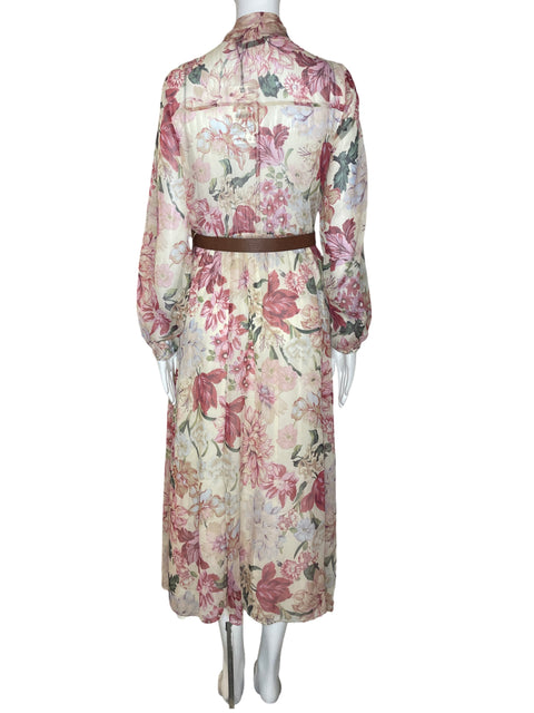 Vestido Zara Estampado Abullonado Rosado - Talla M