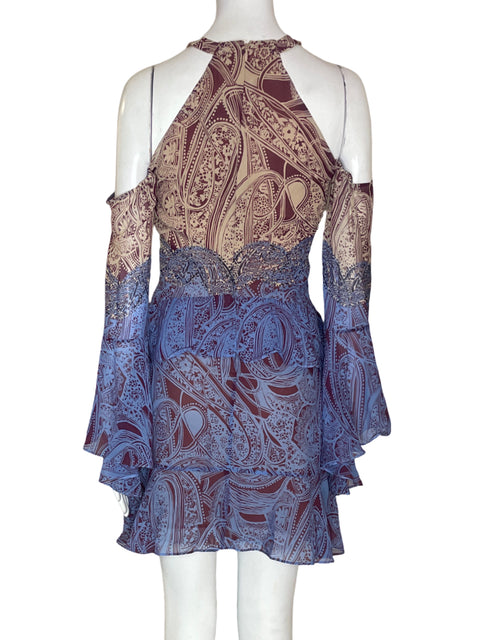 Vestido Bcbg Estampado Ruchas Azul - Talla XS
