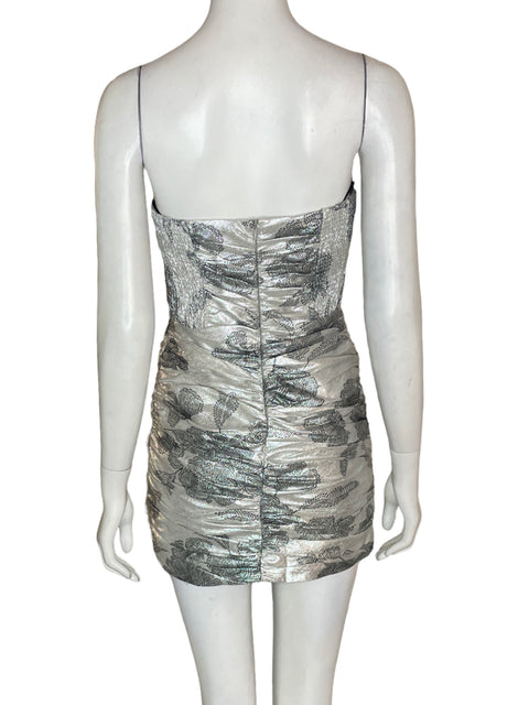 Vestido Zara Satinado Strapless Plateado - Talla XS