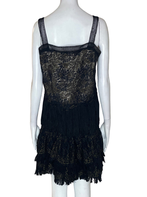 Romper Elie Tahari Tiras Flecos Negro - Talla S