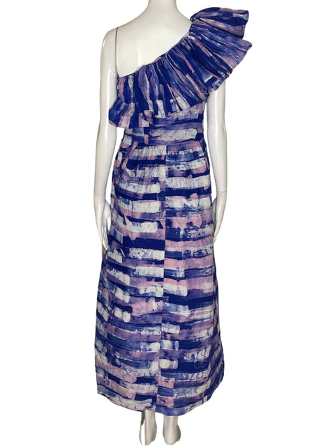 Vestido Sika Ruchas Estampado Oneshuolder Azul - Talla 6