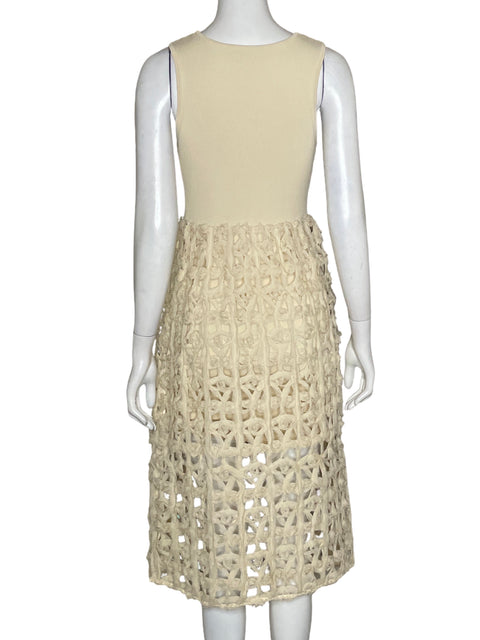 Vestido Zara Troquelada Midi Beige - Talla M