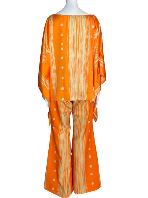 Conjunto Felipe De La Pava Estampado Asimétrico Pantalón/blusa Naranja - Talla U