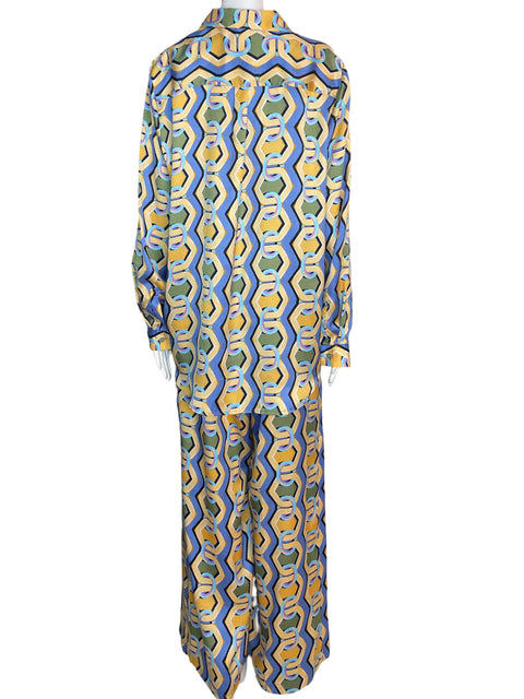 Conjunto Tahari Estampado Cadenas Pantalón/blusa Azul - Talla L