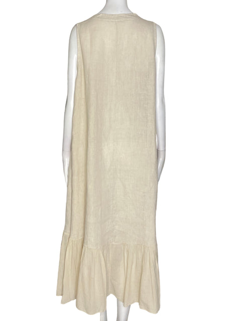 Vestido Made In Italy Sin mangas Ruchas Cuello v Beige - Talla L