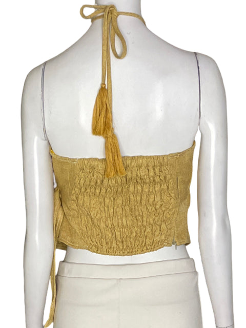 Top Moon River Crop Tiras Cruzado Beige - Talla S