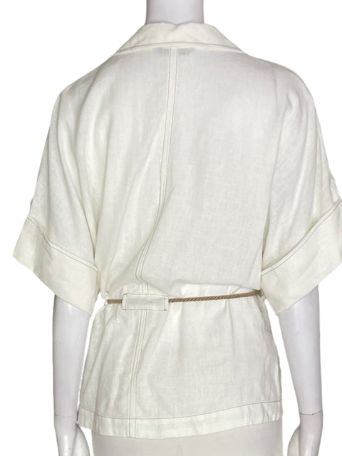 Blusa Zara Cuello v Bolsillo Manga corta Beige - Talla M