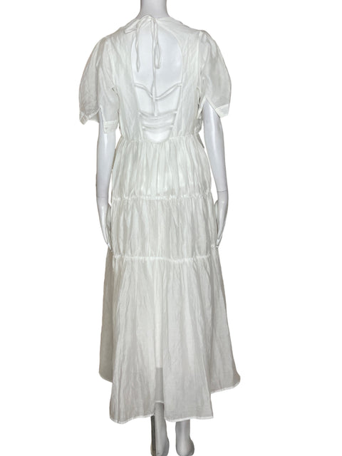 Vestido Tesoro Tps Liso Ruchas Manga corta Blanco - Talla S