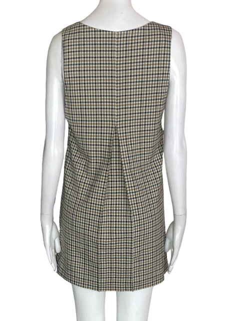 Vestido Zara Cuadros Sin mangas Botones Marrón - Talla S