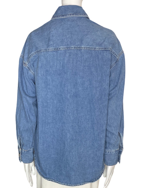 Blusa Zara Camisa Manga larga Perlas Azul - Talla XS