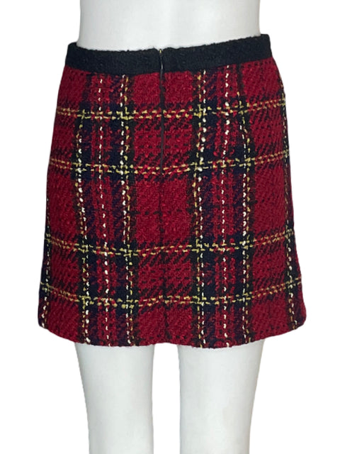Falda Zara Cuadros Tejido Rojo - Talla XS