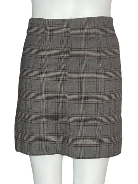 Falda Mango Mini Cuadros Botones Gris - Talla XS
