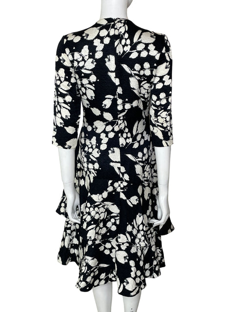 Vestido Carolina Herrera Estampado Midi Negro - Talla 6
