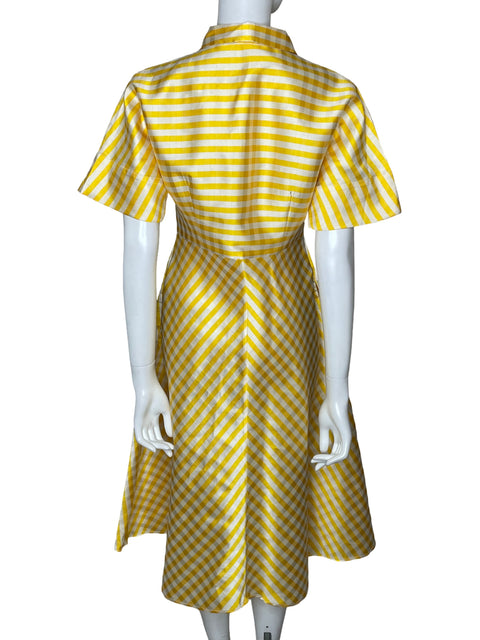Vestido Carolina Herrera Cuadros Maxi Amarillo - Talla 8