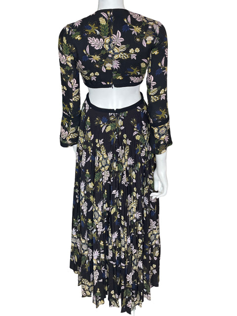 Vestido Alc Estampado Cuello v Plisado Negro - Talla 4